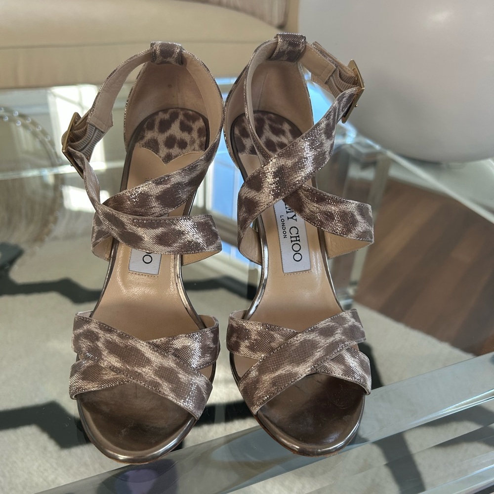 Jimmy Choo Leopard Print Strappy Heels